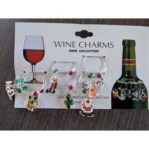 Christmas Wine Charms – Set of 6 Festive Glass Markers, Holiday Party Drink Tags